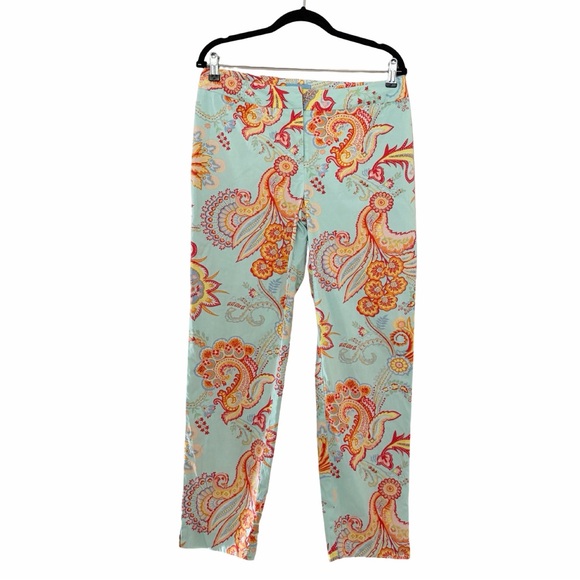J.MCLAUGHLIN Mid Rise Patterned Teal Slim Cotton Pants Sz 10 - Picture 3 of 6
